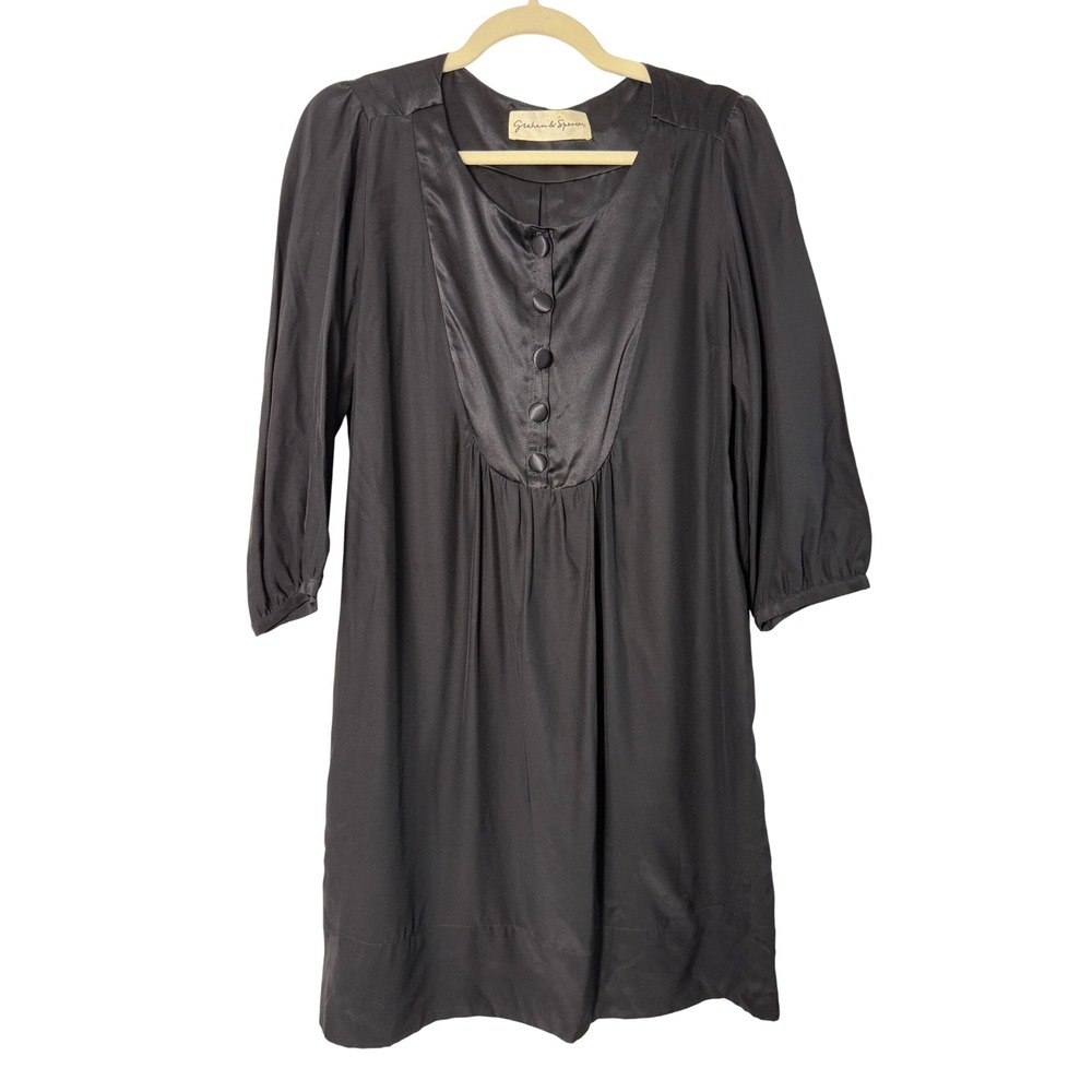 Graham & Spencer 100% Silk Shift Dress Women Medium Black Excellent 3/4 Sleeve